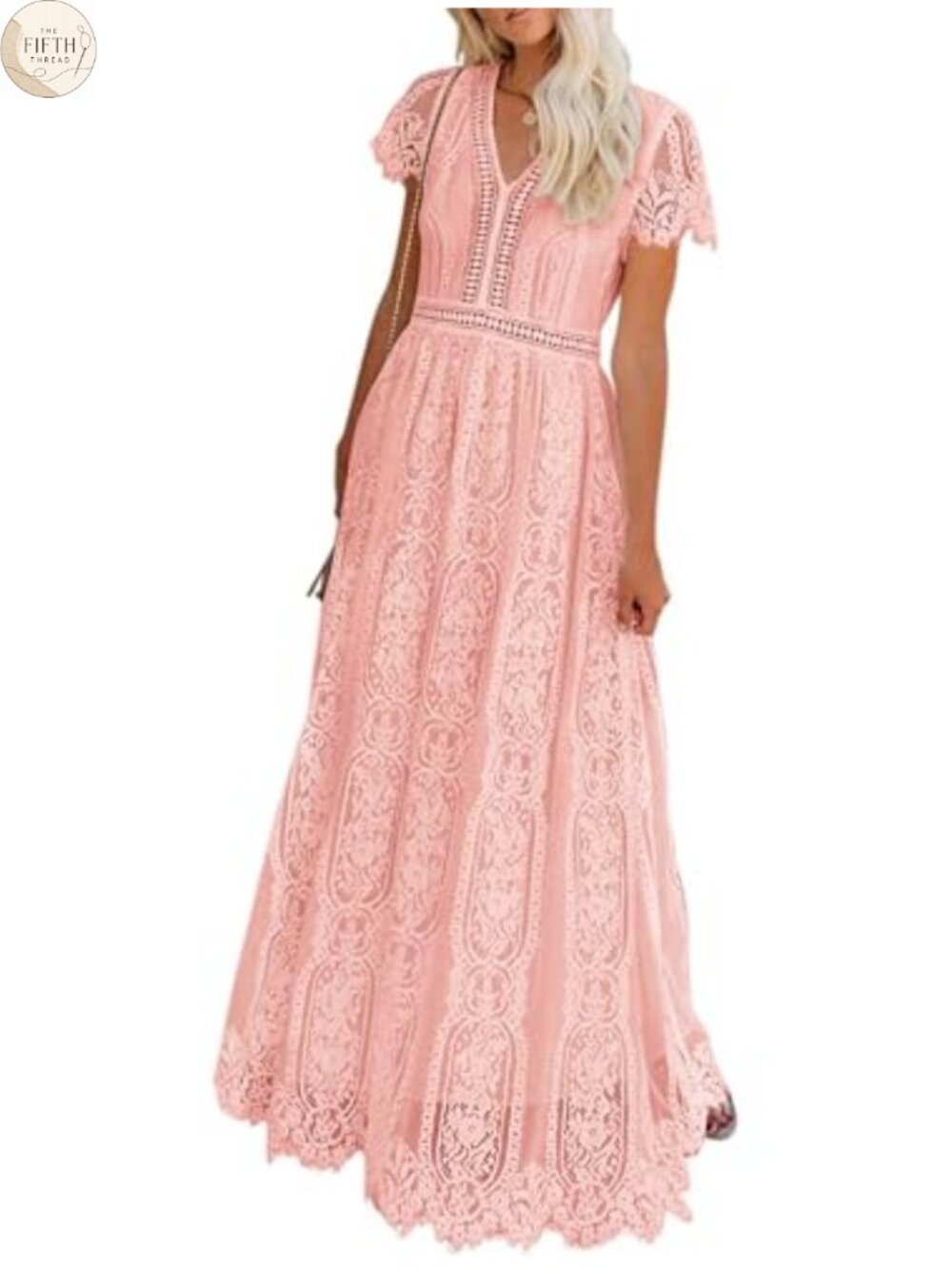 Womens V Neck Floral Lace Maxi Dress A Line Ruffle Sleeve Wedding Guest